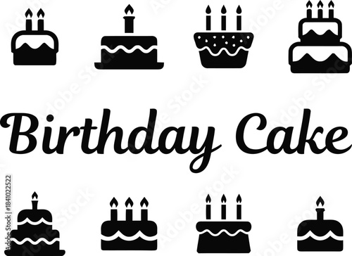 birthday, cake, word, text, typography, celebration, dessert, sweet, party, anniversary, treat, candle, cupcake, slice, tiered, frosting, baked, food, graphic, design, symbol, simple, silhouette, blac