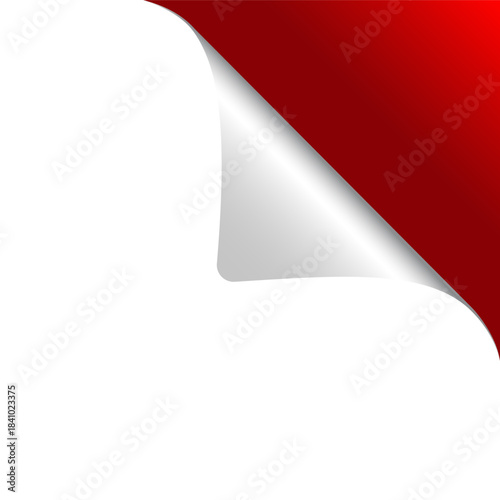 Page Curl Corner with Red Background Template. Curled Paper Corner Effect on White Background. Vector Illustration of Curled Top Right Page Corner