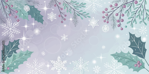 Christmas Charming pastel Christmas vector featuring soft lavender and mint green hues with delicate snowflake accents.