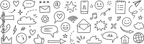 signals, these, design, heart, doodle, description:, vector, background., chat, concepts, illustration, email, crown, phone, icons, [converted], hand-drawn, bubble, arrow, message, ideal, such, stars,