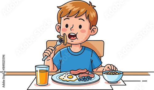 a boy who is eating with gusto