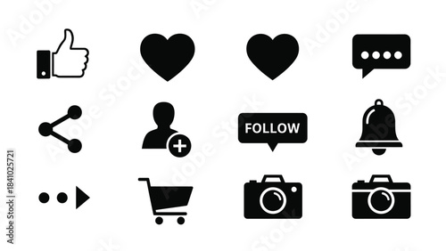 Collection of social media icons likes shares follows and notifications