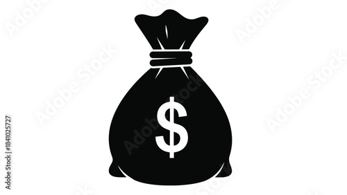 Simple black and white illustration of a money bag with a dollar sign