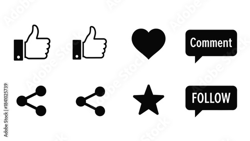 Social media icons depicting likes shares comments and follow options