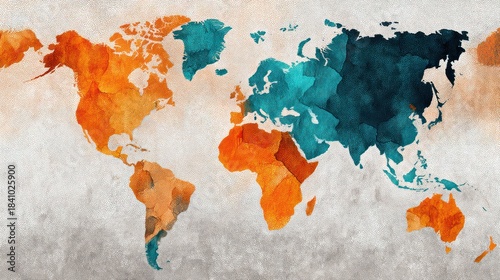 Watercolor world map illustration