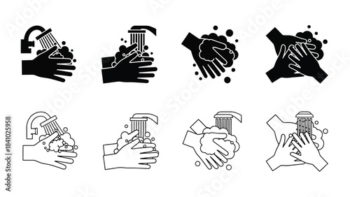 Illustrations depicting proper hand washing techniques and hygiene practices