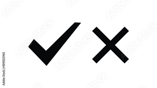 Simple black checkmark and x symbols isolated on a white background