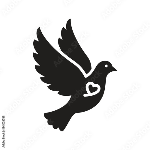 Dove with heart icon design concept representing peace love romance valentine purity harmony