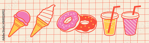 Ice cream, donuts, juice