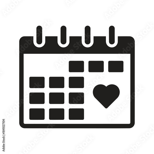 Calendar with heart icon design concept representing wedding date anniversary reminder romantic event special