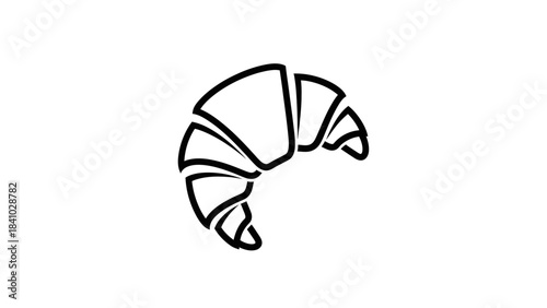 Minimalist black outline drawing of a classic crescent-shaped croissant on a clean white background.