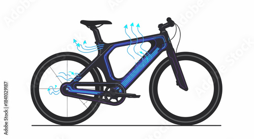 A sleek, modern electric bicycle illustration featuring advanced aerodynamic design and innovative internal technology for urban commuting and sustainable transportation.