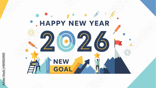 Celebration of new year 2026 with fireworks and festive elements