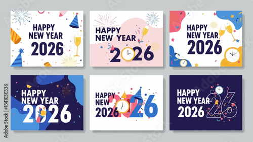 Happy new year 2026 greeting card with festive design and colors