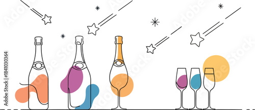 Set of kitchen utensils and hairdresser tools with vector art of wine bottle and glass icons for menu card design