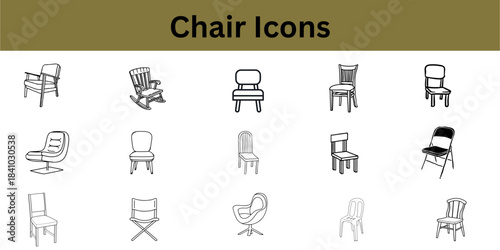 Home Furniture Vector Icons: E-commerce Symbols for Rocking Chairs, Folding, and Armchairs