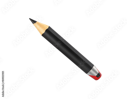Realistic Black Pencil with Red Eraser
