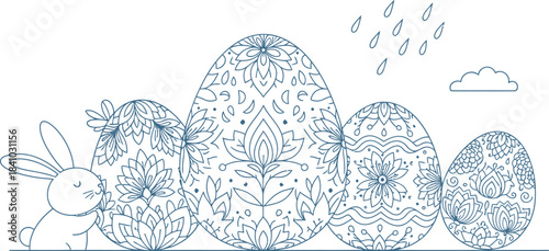 Vintage seamless floral pattern vector illustration with easter bunny and eggs