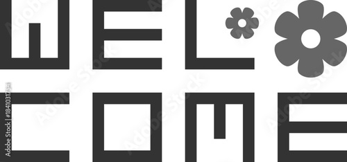 Welcome text with flowers dark theme vector concept depiction