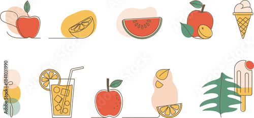 Set of fresh cartoon food and vegetables vector illustration