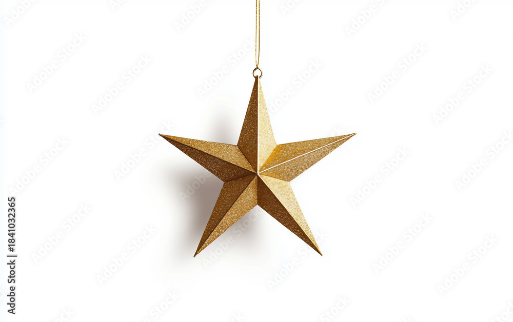 Fototapeta premium A Shining Golden Star Ornament Hanging from a String