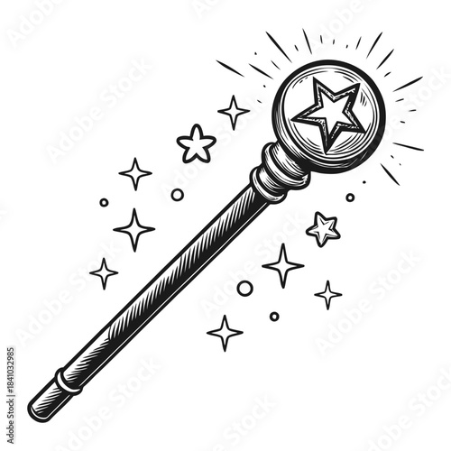 magical wand with star and sparkling effects and twinkling light effects