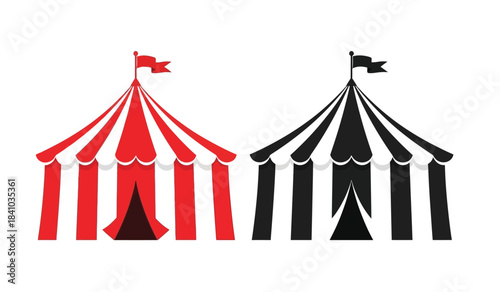 a minimalist illustration presents two circus tents one boldly colored in red and the other in striking black side by side high quality professional detailed