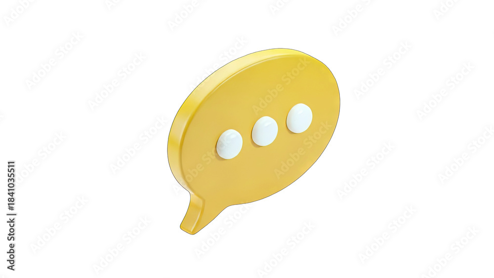 Naklejka premium Yellow Speech Bubble Icon with Three White Dots Indicating a Message or Thinking Process Isolated on a Transparent Background