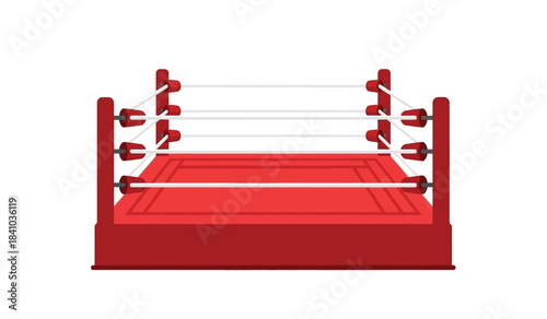 an illustration depicts a wrestling ring with red corner posts white ropes and a vibrant red mat suggesting a space for competitive combat and athletic