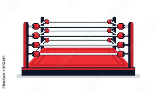 a detailed illustration depicts an empty boxing ring with red corner pads white ropes and a vibrant red floor ready for competition high quality professional