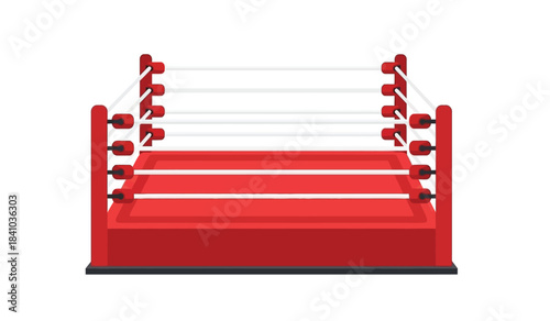 an illustration depicts a red and white boxing ring showcasing the ropes corner posts and canvas flooring with a simplistic design high quality professional detailed