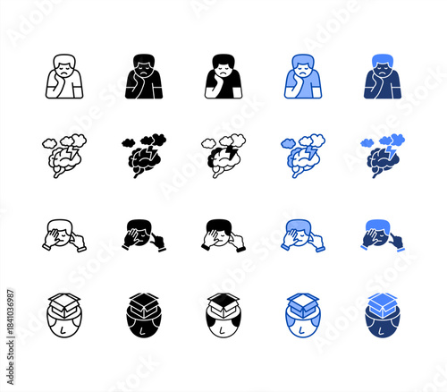 Apathetic, Fog, Indifference, Empty mind multiple style icon set.
