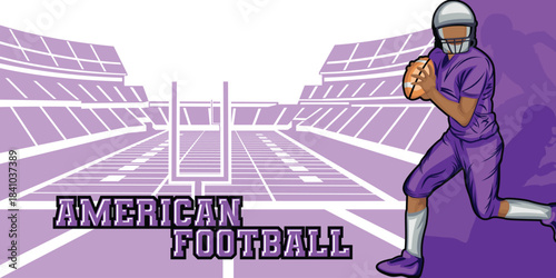 American Football Template With Athlete Player and Playing Field Court Background Vector for Poster and Banner