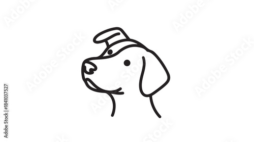 Simple line art dog head icon minimalist vector illustration for pet care logos and branding isolated on white background