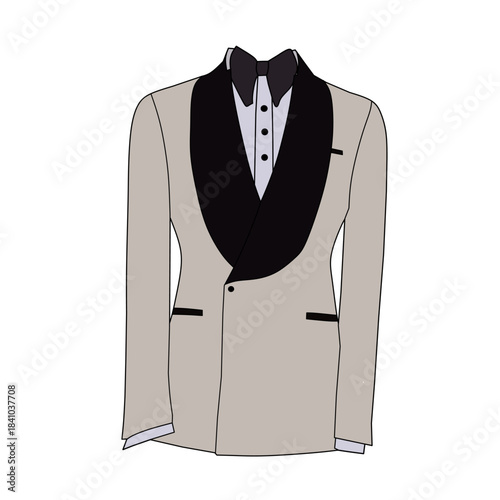 Vector illustration of a white tuxedo and black bow tie. This illustration is about men's formal wear fashion formal occasions.