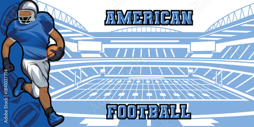 American Football Template With Athlete Player and Playing Field Court Background Vector for Poster and Banner