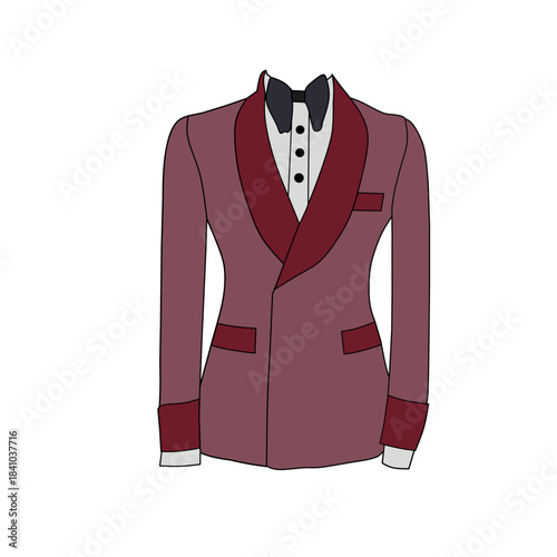 Vector illustrattion of red tuxedo and black bow tie. This illustration is themed about men's formal wear fashion and formal occasion.