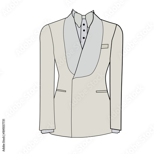 Vector illustration of a tuxedo dress with a white bow tie. This illustration is the theme of men's formal dress shirt fashion.