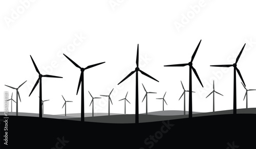 a silhouette of many wind turbines against a stark gradient background creates a visually striking representation of sustainable energy production and modern technology high quality