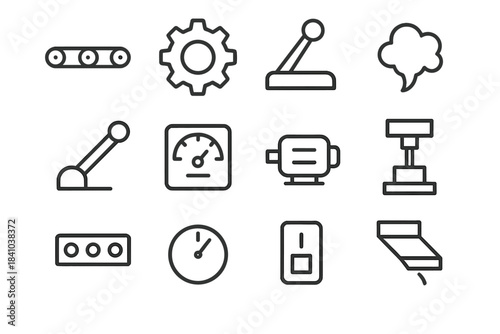 Santa's Workshop Machines. Santa’s workshop illustration – Workshop Machines. Line outline icon set of