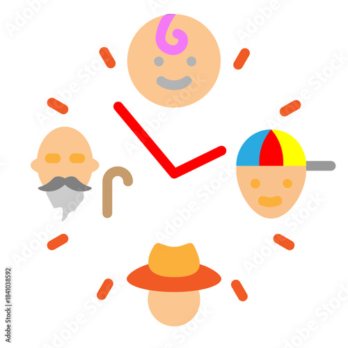 Generational Clock Vector Flat Icon Design
