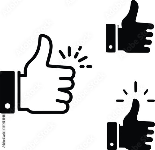 Thumbs up icons set, like, approval, positive feedback