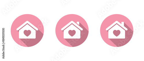 House icon with heart symbol. Family love, home care, and property affection symbol with long shadow