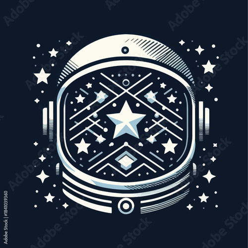 Astronaut Helmet with Stars and Geometric Patterns.