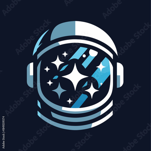 Astronaut helmet with stars reflecting in the visor space exploration concept.