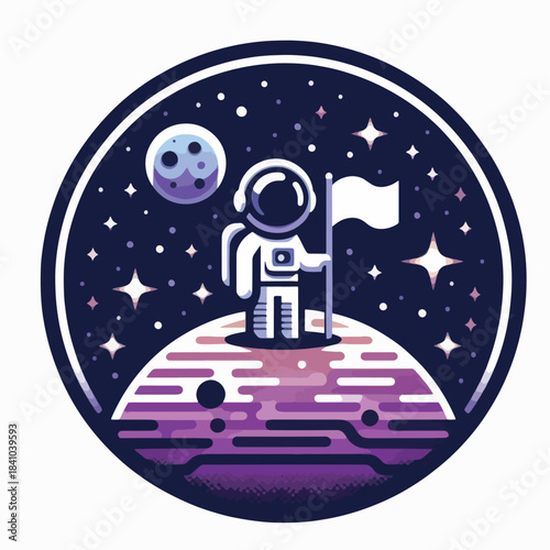 Astronaut on the moon with flag space exploration concept.