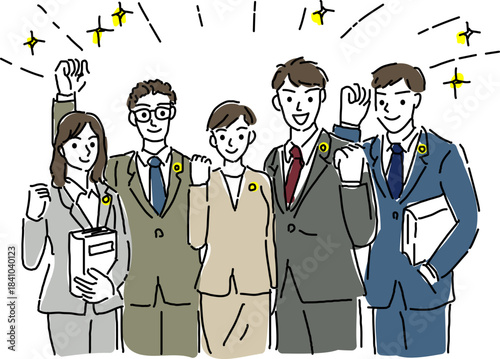 笑顔でガッツポーズする弁護士手描き線画