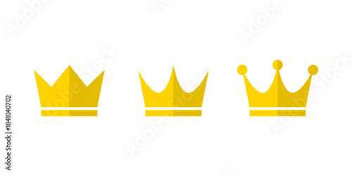 Gold crown icon set in flat style. Royalty, luxury, and premium award symbol