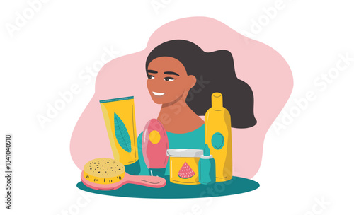 vector flat style illustration on the theme of hair care
