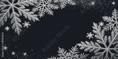 Black background with shiny silver flakes along the top, subtle sparkling highlights, and a modern, elegant look.